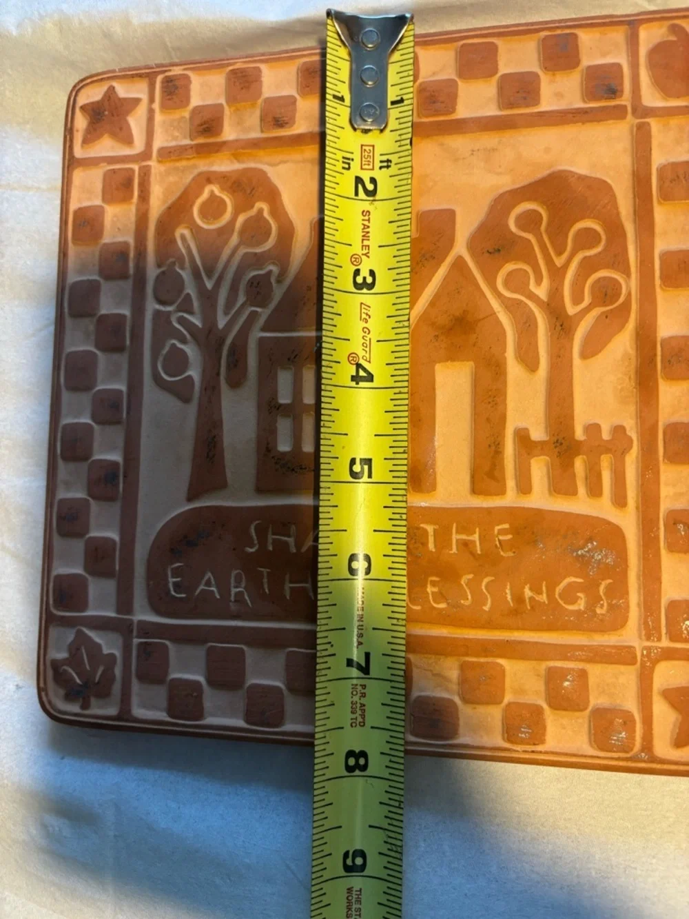 Folk Art Terra Cotta Decorative Hot pad Stone Tile - Earthy Orange